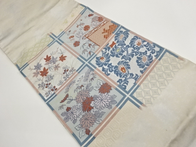 JAPANESE FUKURO OBI / WOVEN AUTUMN FLOWERS